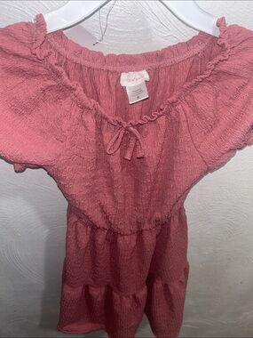 Mauve Pink Textured Off-Shoulder Tiered Dress